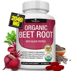 Organic Beet Root Powder Tablets – 2040mg with Black Pepper Extract | Natural Energy & Circulation Support